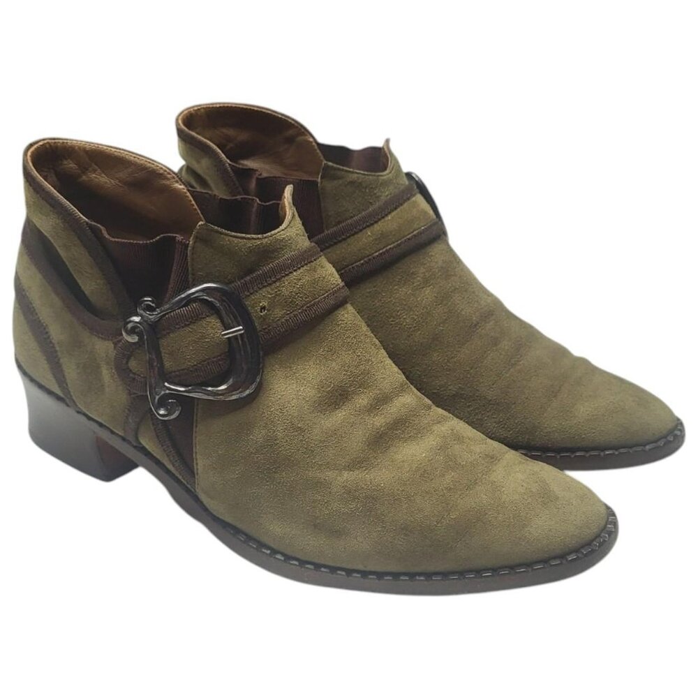 Petra Firenze Rare Vintage Green Buckle Booties Women Size 6 Goth Emo Whimsigoth